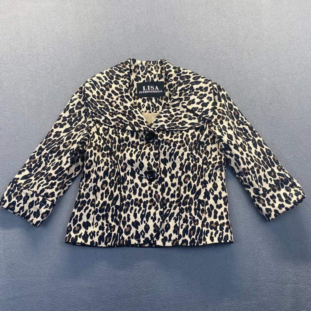 Lisa International Womens Blazer Size M Cheetah Leopard Print Long Sleeve Lined
